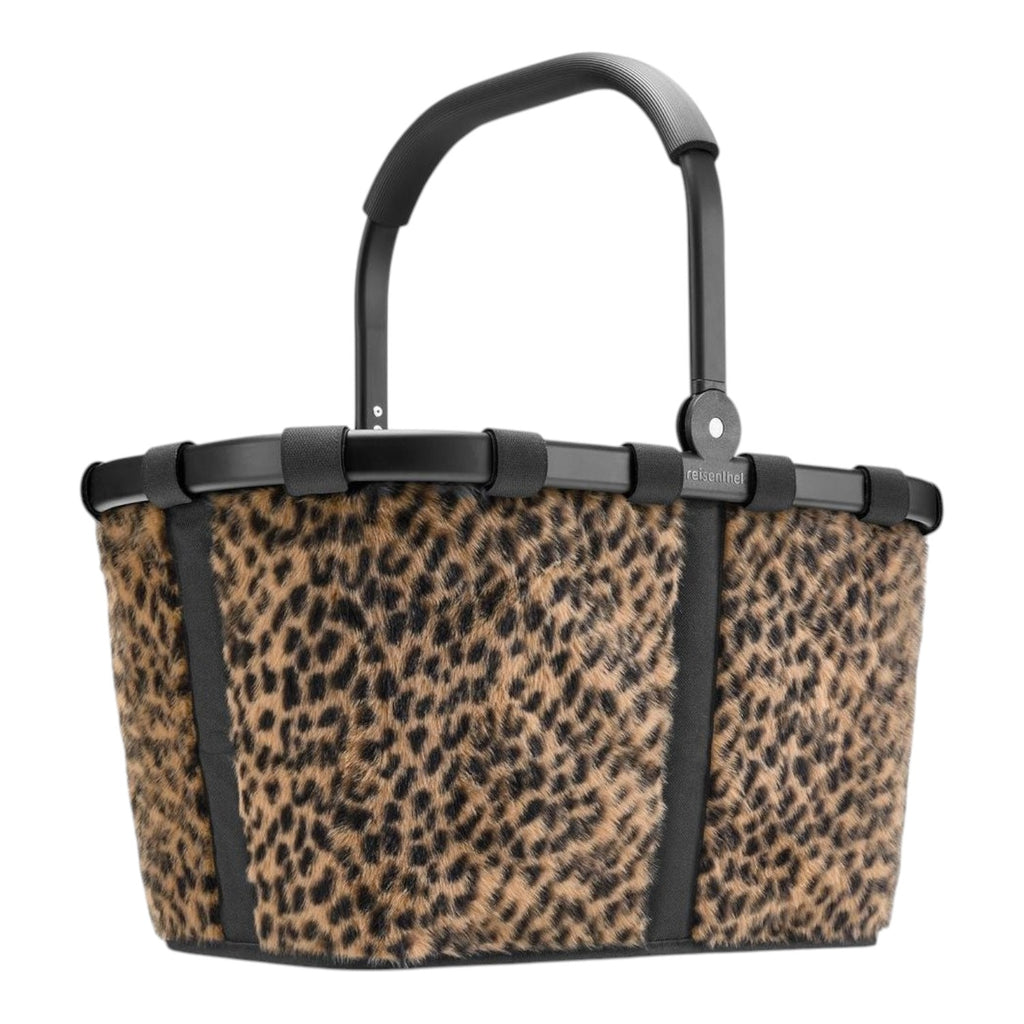 Lieblingstasche Carrybag shopping basket with a stylish leopard print faux fur finish and black aluminium handle.