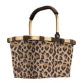 Lieblingstasche Carrybag shopping basket in a brown leopard print pattern with a gold frame and padded handle.