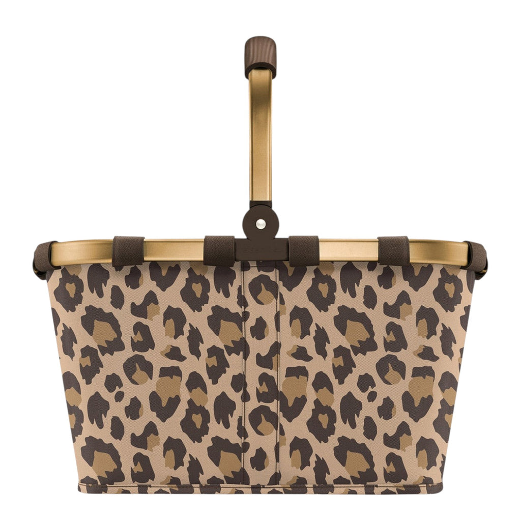 Lieblingstasche Carrybag shopping basket with a brown leopard print pattern and a sturdy gold aluminium handle