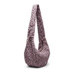 Lieblingstasche Moon Bag Ruffle Large in a mauve leopard print with a soft slouchy silhouette and shoulder strap.