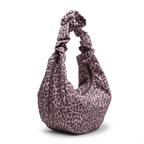 Lieblingstasche Moon Bag in a large size with a pink leopard print, featuring a distinctive ruffled handle.