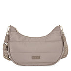 Lieblingstasche Lifetime Buddy M quilted beige nylon hobo bag with branded shoulder strap and gold hardware