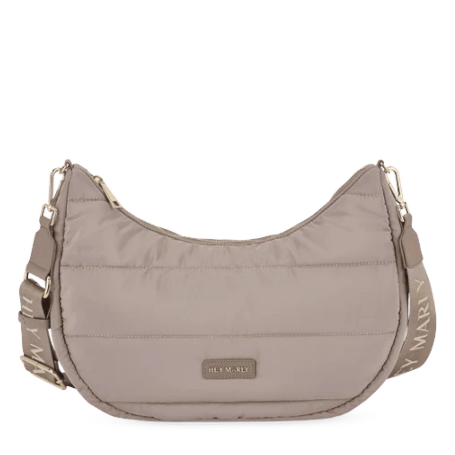 Lieblingstasche Lifetime Buddy M quilted beige nylon hobo bag with branded shoulder strap and gold hardware