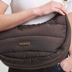 Lieblingstasche Lifetime Buddy M dark brown quilted nylon crescent shoulder bag with gold hardware