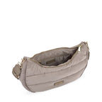 Lieblingstasche Lifetime Buddy M taupe quilted nylon shoulder bag with gold hardware and interior zip pocket