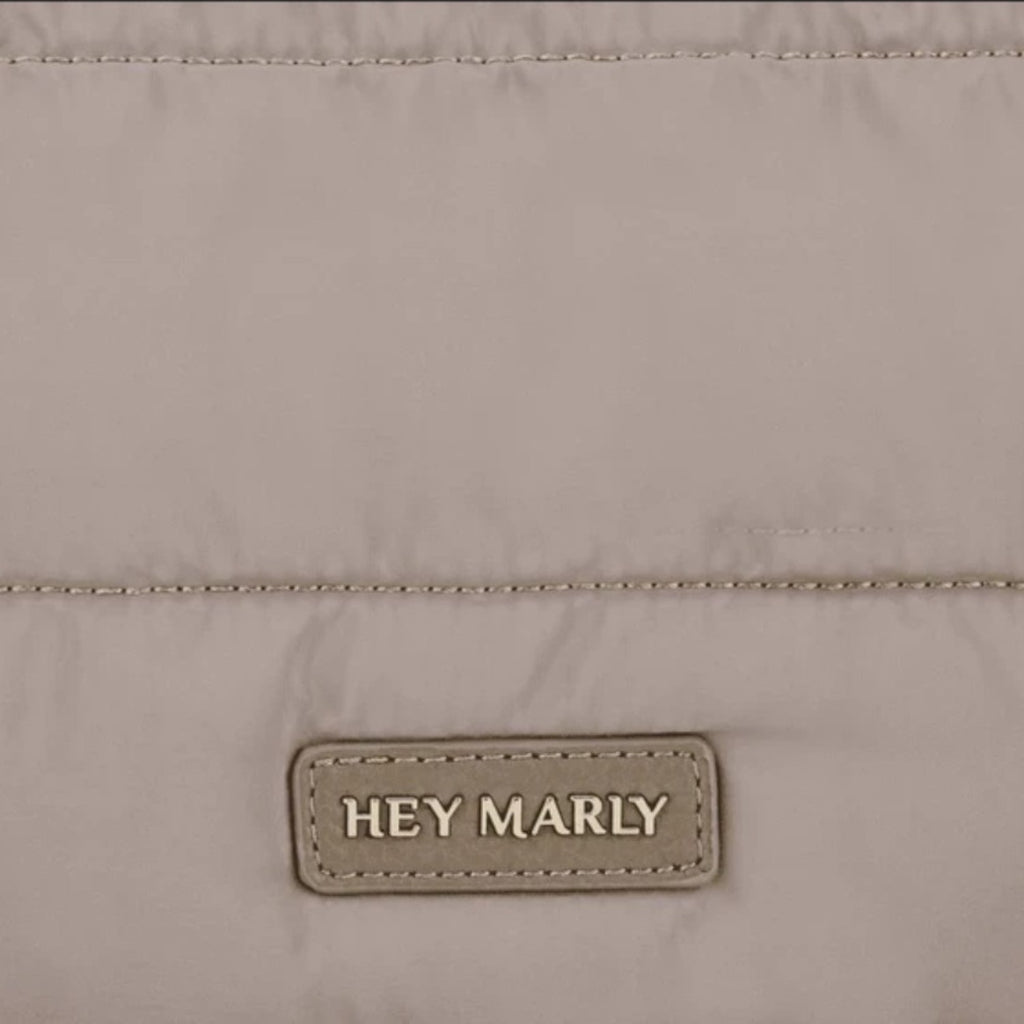 Lieblingstasche Lifetime Buddy S bag in taupe nylon with a stitched HEY MARLY logo patch