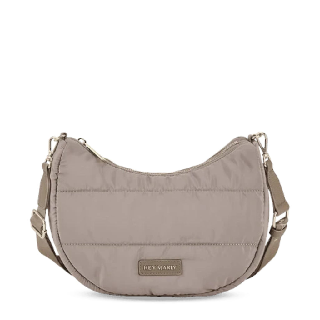 Lieblingstasche Lifetime Buddy S crescent-shaped taupe quilted nylon crossbody bag with adjustable strap
