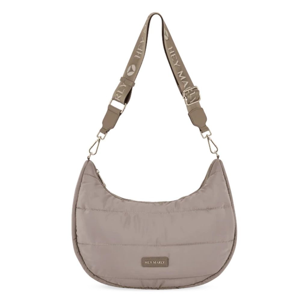 Lieblingstasche Lifetime Buddy M taupe quilted hobo bag with an adjustable branded shoulder strap