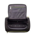 Lieblingstasche Lightstyler beautycase in black with lime green accents, featuring an open interior with mesh pockets.