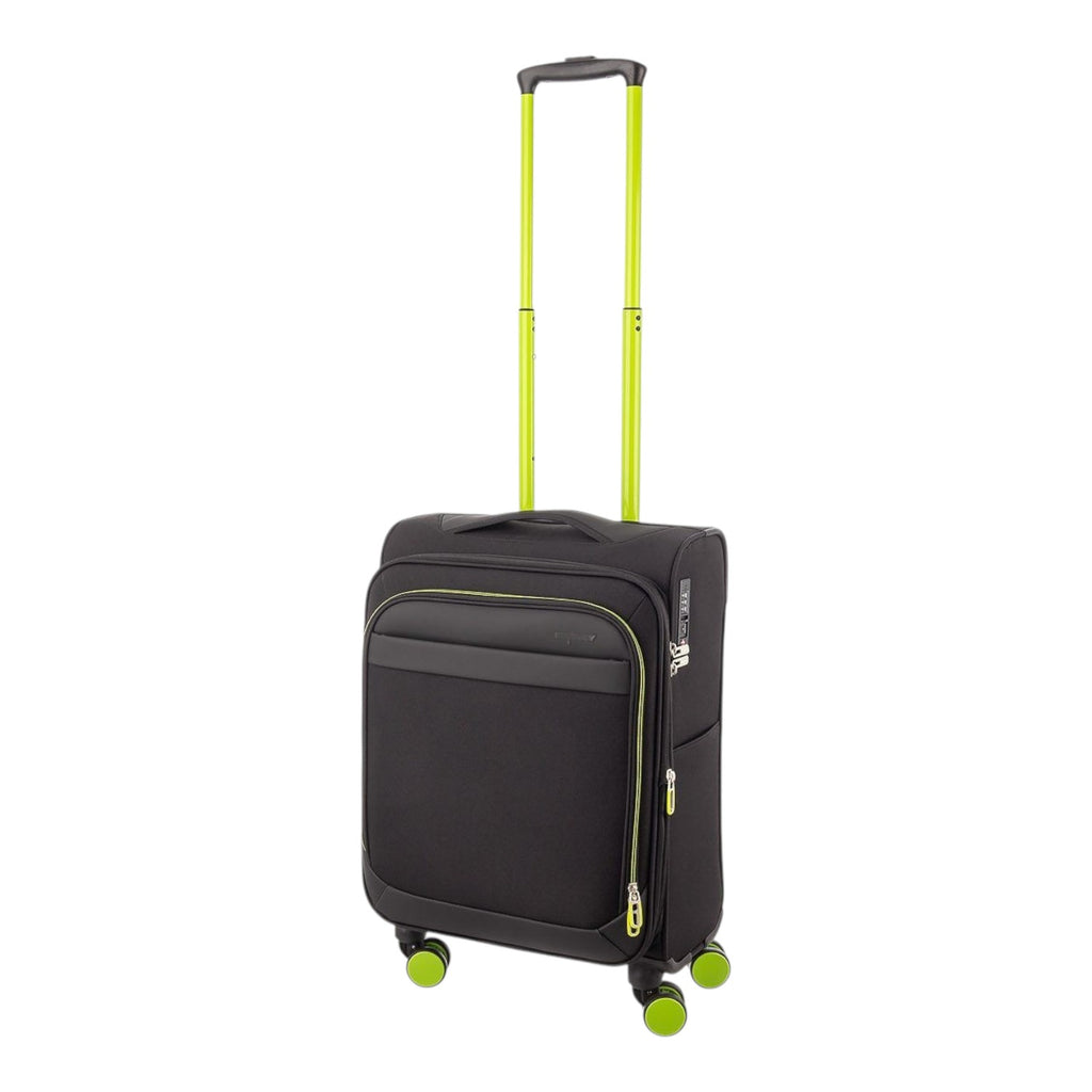 Lieblingstasche Lightstyler cabin spinner suitcase in black with vibrant lime green handle and wheel accents
