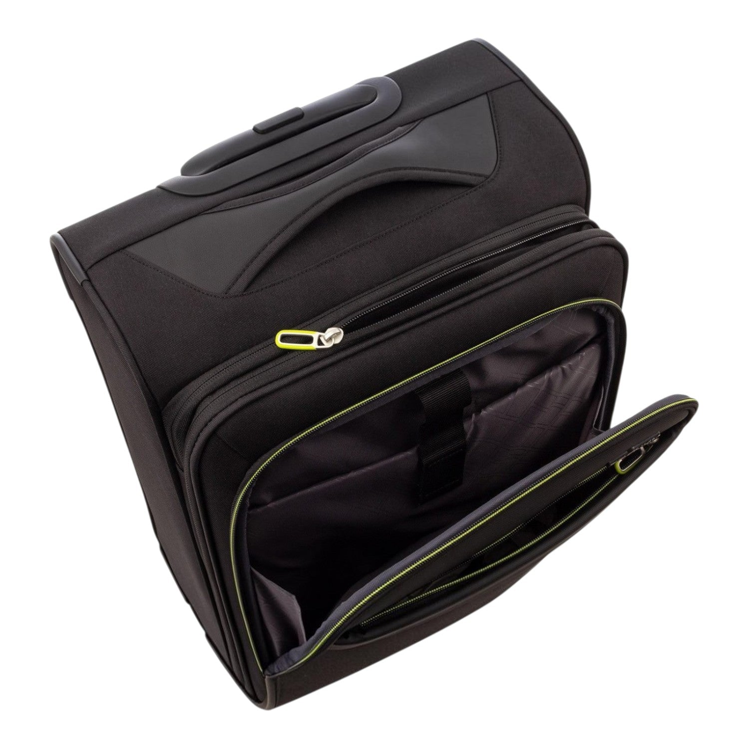 Lieblingstasche Lightstyler black softside cabin spinner suitcase with front laptop compartment and neon green accents