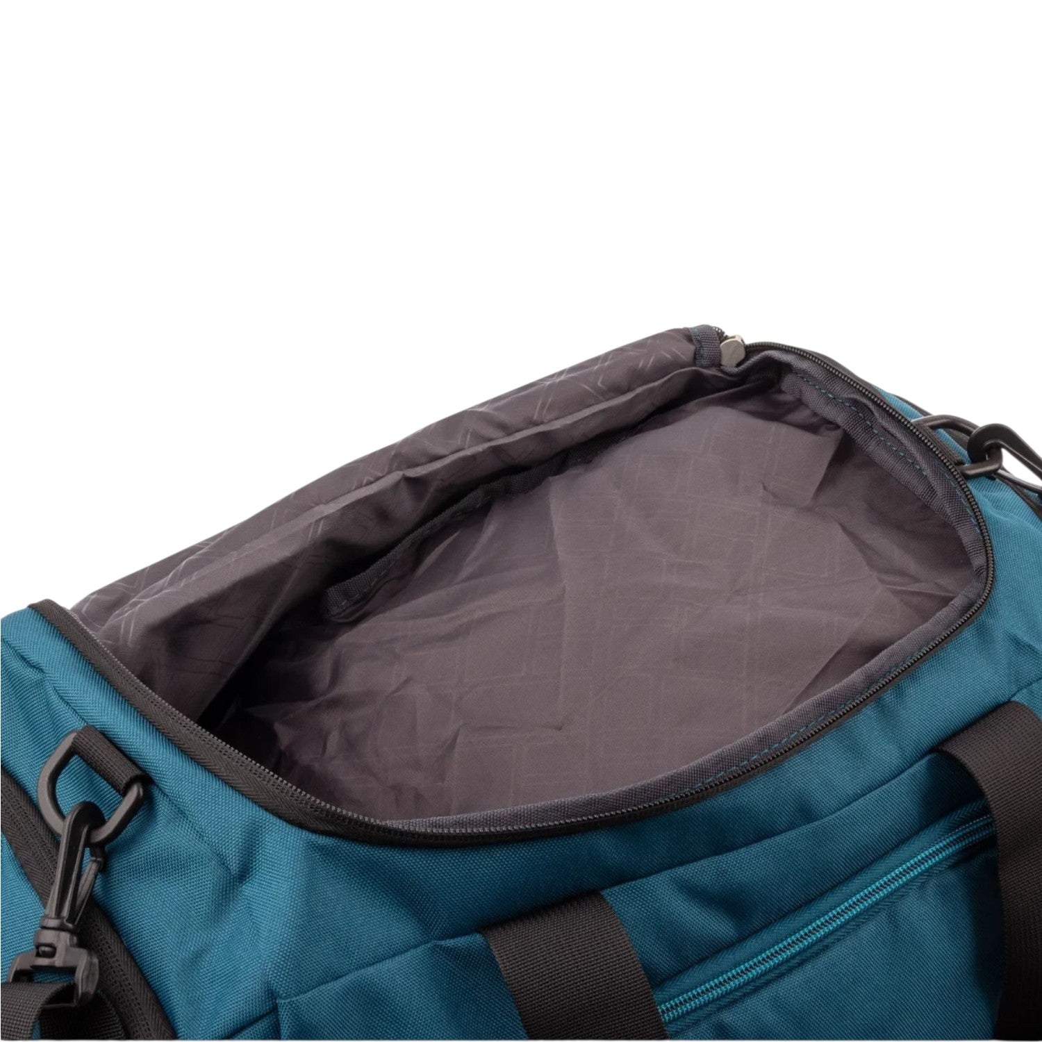 Lieblingstasche Lightstyler Duffle L in teal with a spacious zippered main compartment and dark grey interior lining.