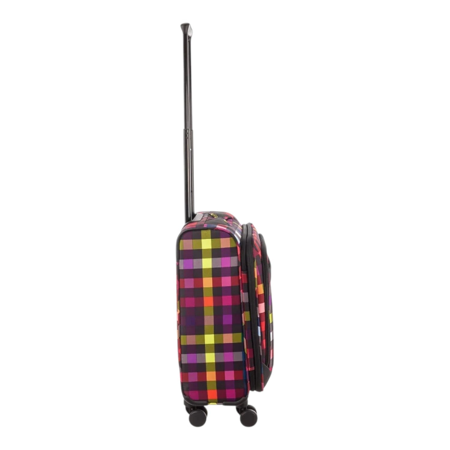Lieblingstasche Lightstyler cabin spinner suitcase in a vibrant multi-coloured plaid pattern with a side view