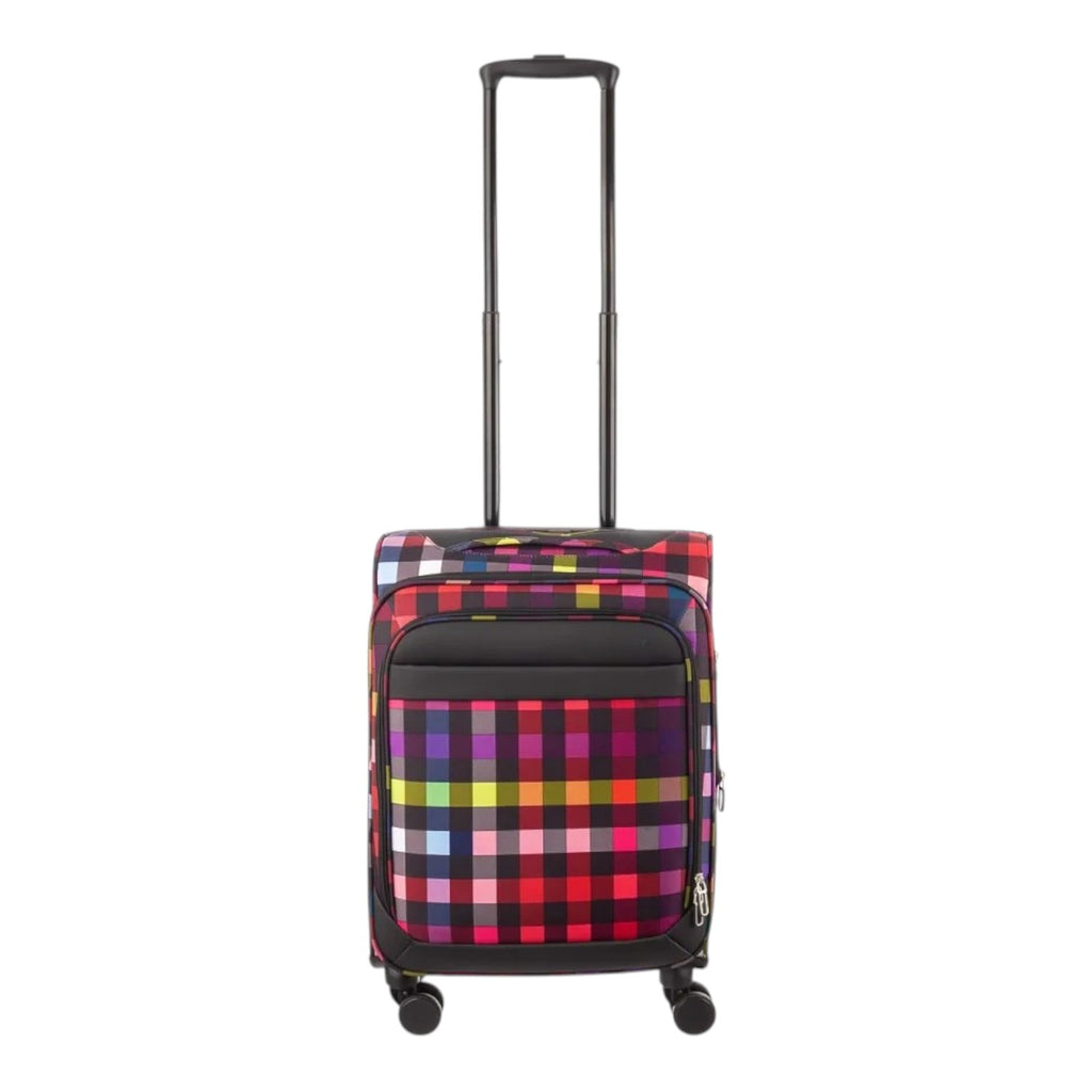 Lieblingstasche Lightstyler cabin spinner suitcase in a vibrant multi-colored plaid pattern with a telescopic handle