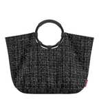 Lieblingstasche Loopbag Hobo in black and white textured fabric with round black ring handles