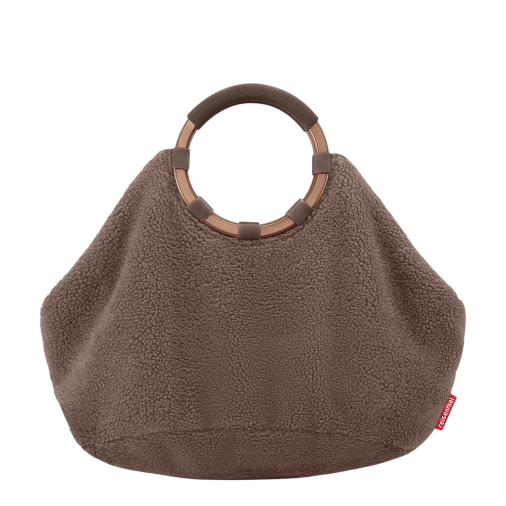 Lieblingstasche Loopbag Hobo in brown teddy fleece with a circular metallic handle