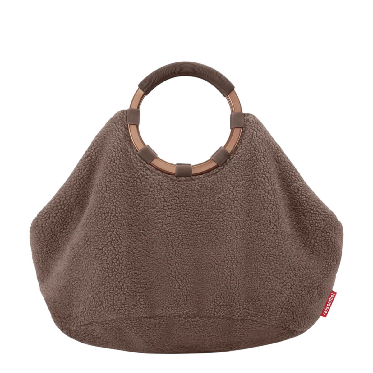 Lieblingstasche Loopbag Hobo in brown teddy fleece with a circular metallic handle