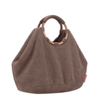 Lieblingstasche Loopbag Hobo in brown teddy fleece with round metallic handles