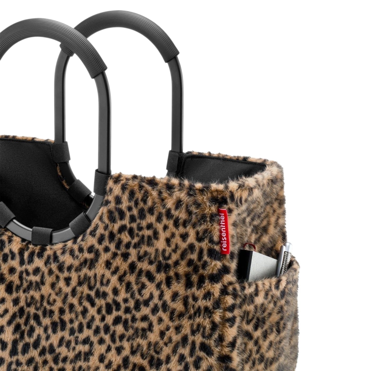 Lieblingstasche Loopshopper L tote bag in a brown and black leopard print faux fur with sturdy black circular handles