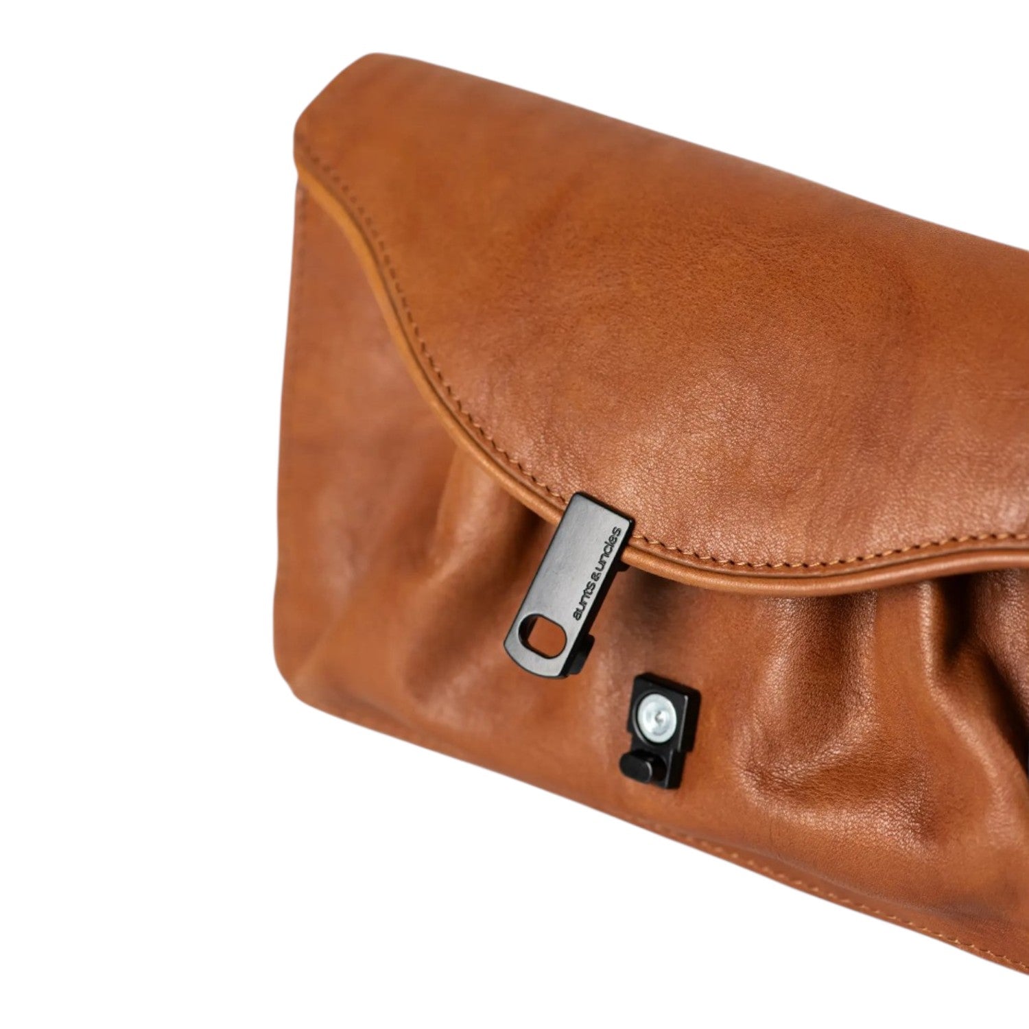 Lieblingstasche Mabel brown leather clutch bag with a unique black metal clasp closure
