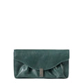 Lieblingstasche Mabel dark green leather clutch bag with a soft gathered design and a sleek metal clasp closure