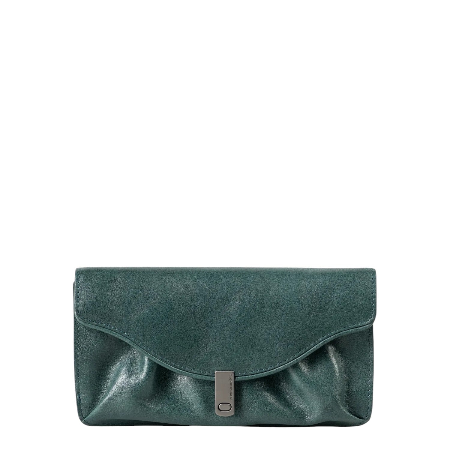 Lieblingstasche Mabel dark green leather clutch bag with a soft gathered design and a sleek metal clasp closure