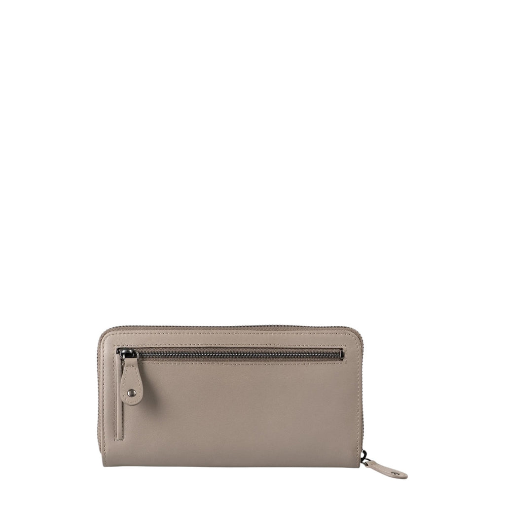 Lieblingstasche Maple wallet in taupe leather with a zippered back pocket and silver hardware