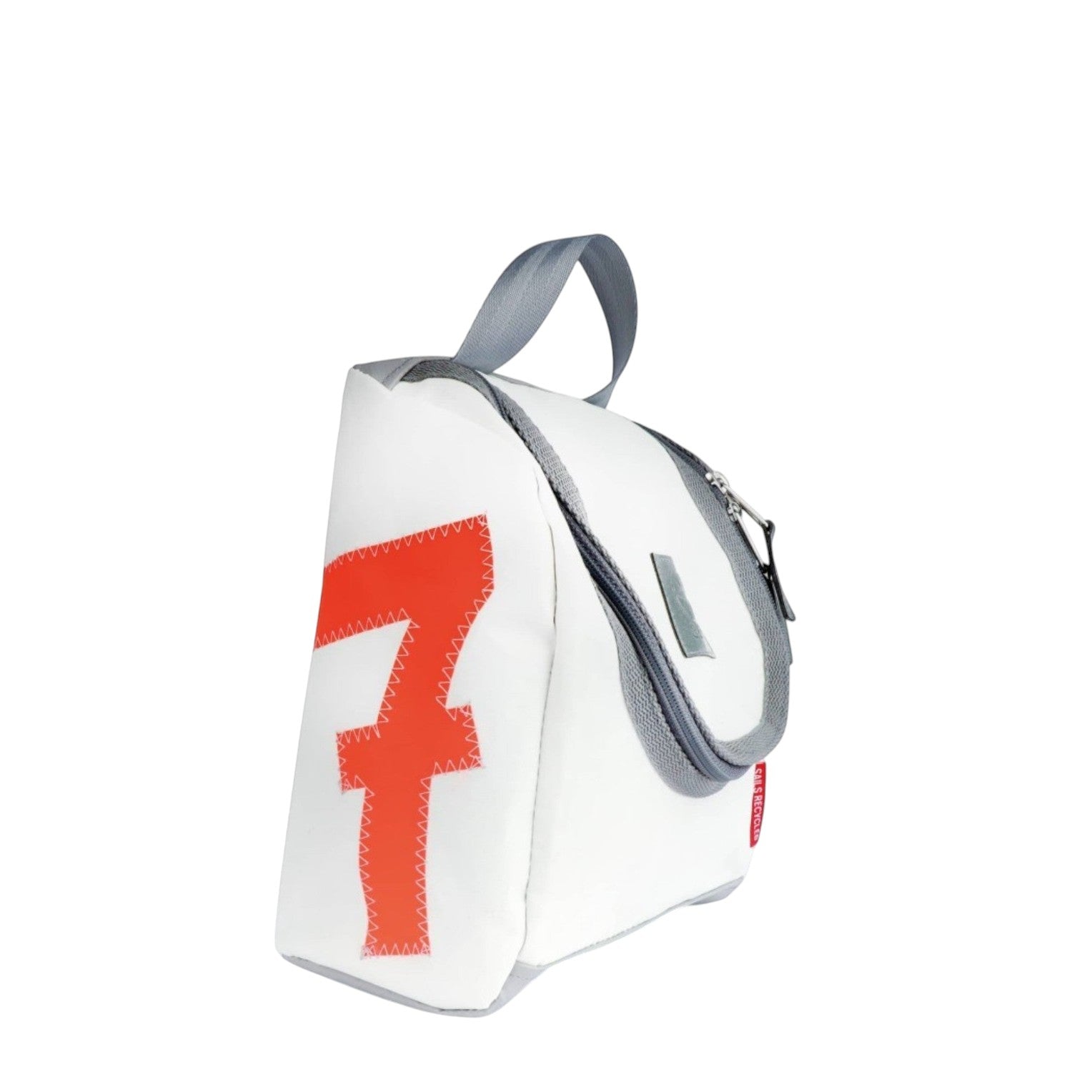 Lieblingstasche Matrose XL white recycled sailcloth toiletry bag with red number 7 and grey trim