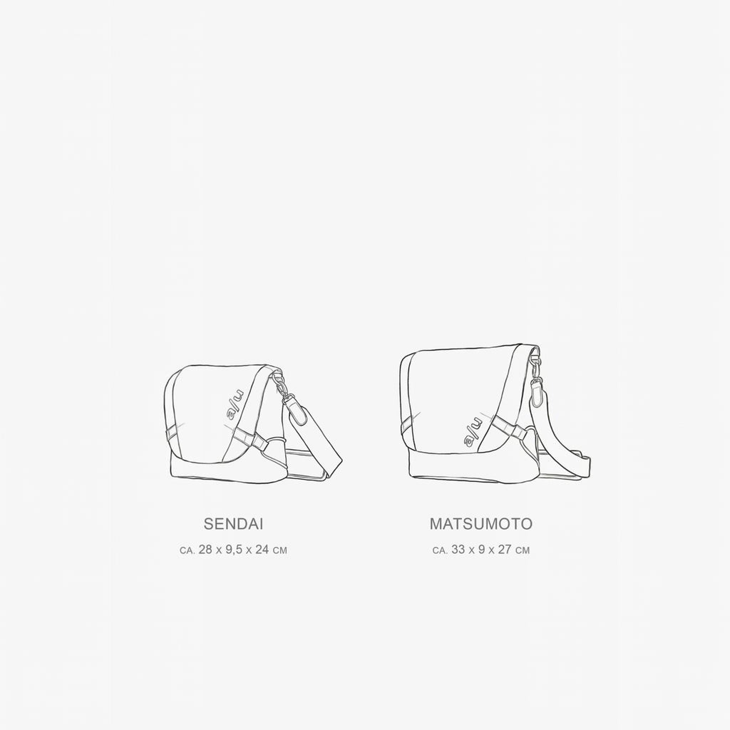 Lieblingstasche Matsumoto messenger bag line drawing showing dimensions and side profile