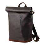 Lieblingstasche Matsuyama dark brown rolltop backpack with a vertical front zipper and leather base