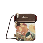 Lieblingstasche mini cross-body bag with brown leather trim and a colourful patterned fabric front panel
