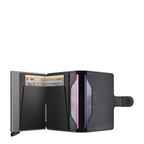 Lieblingstasche Miniwallet Pyramid featuring a grey geometric textured leather cover and a metal card holder.