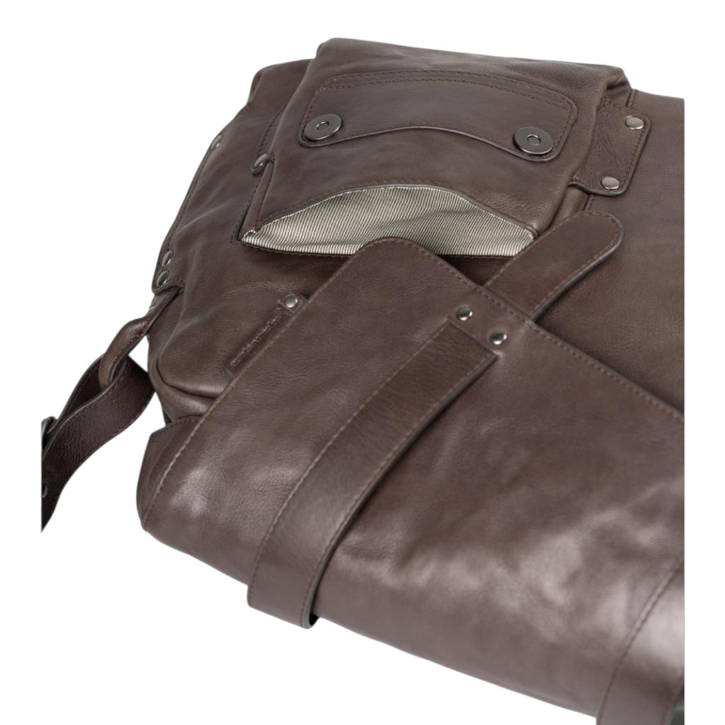 Lieblingstasche Miss Applepie dark brown leather bag with a front pocket and striped lining detail