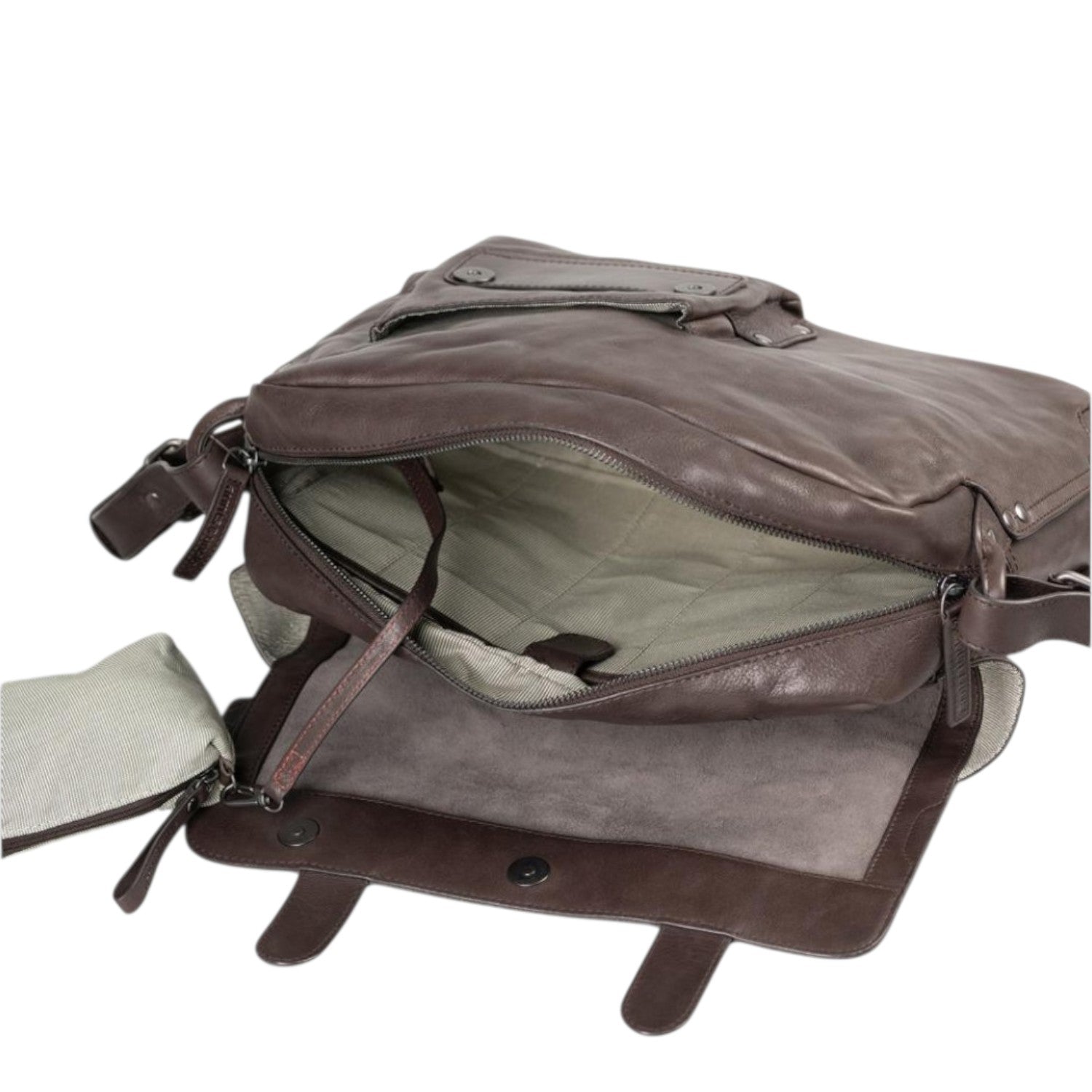 Lieblingstasche Miss Applepie dark brown leather messenger bag with open main compartment and fabric lining
