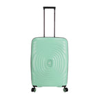 Lieblingstasche Mogens 4W Trolley M, a medium-sized, olive green, hard-shell suitcase with a textured, concentric circle pattern and TSA lock.