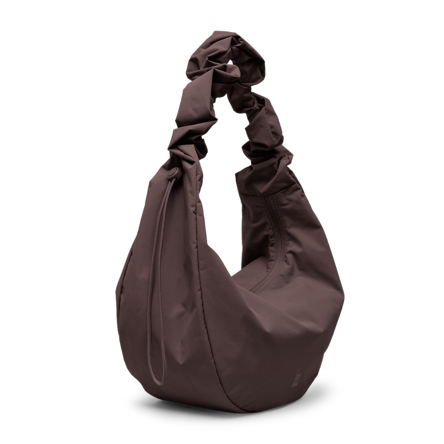 Lieblingstasche Moon Bag Ruffle Large in dark brown with a gathered scrunchie-style shoulder strap