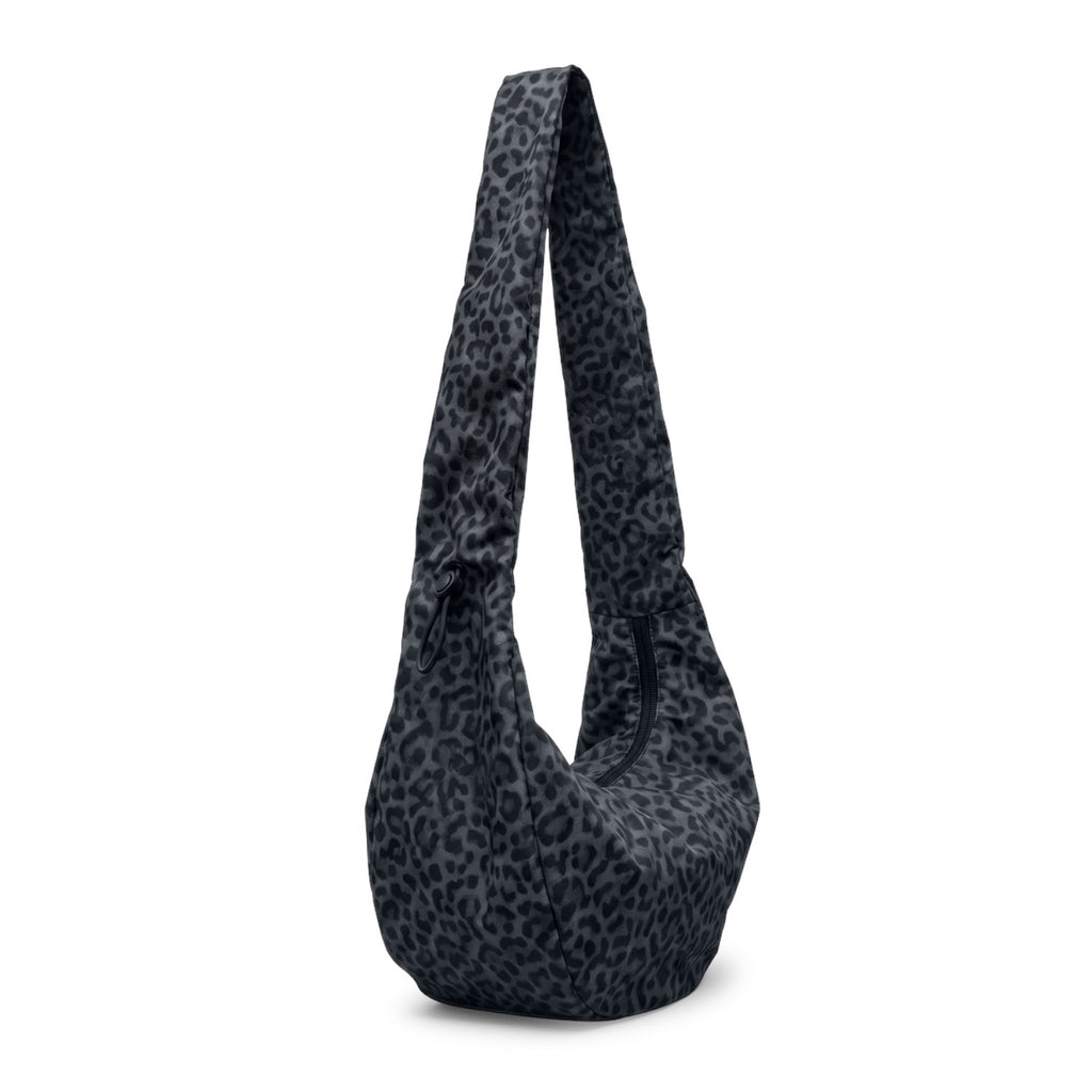 Lieblingstasche Moon Bag Ruffle Large in grey leopard print with a slouchy crescent shape and shoulder strap