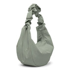 Lieblingstasche Moon Bag Ruffle Large in sage green made from recycled fishing nets with a gathered shoulder strap.