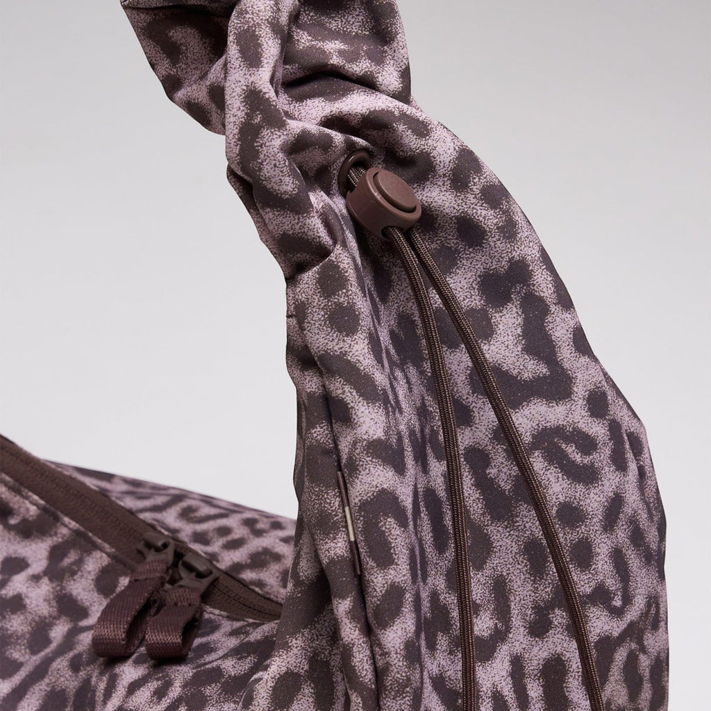 Lieblingstasche Moon Bag Ruffle Large in Cat Shark leopard print with adjustable gathered strap and zipper closure