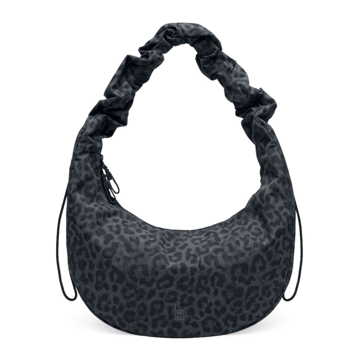 Lieblingstasche Moon Bag Ruffle Large in dark grey leopard print with a gathered shoulder strap