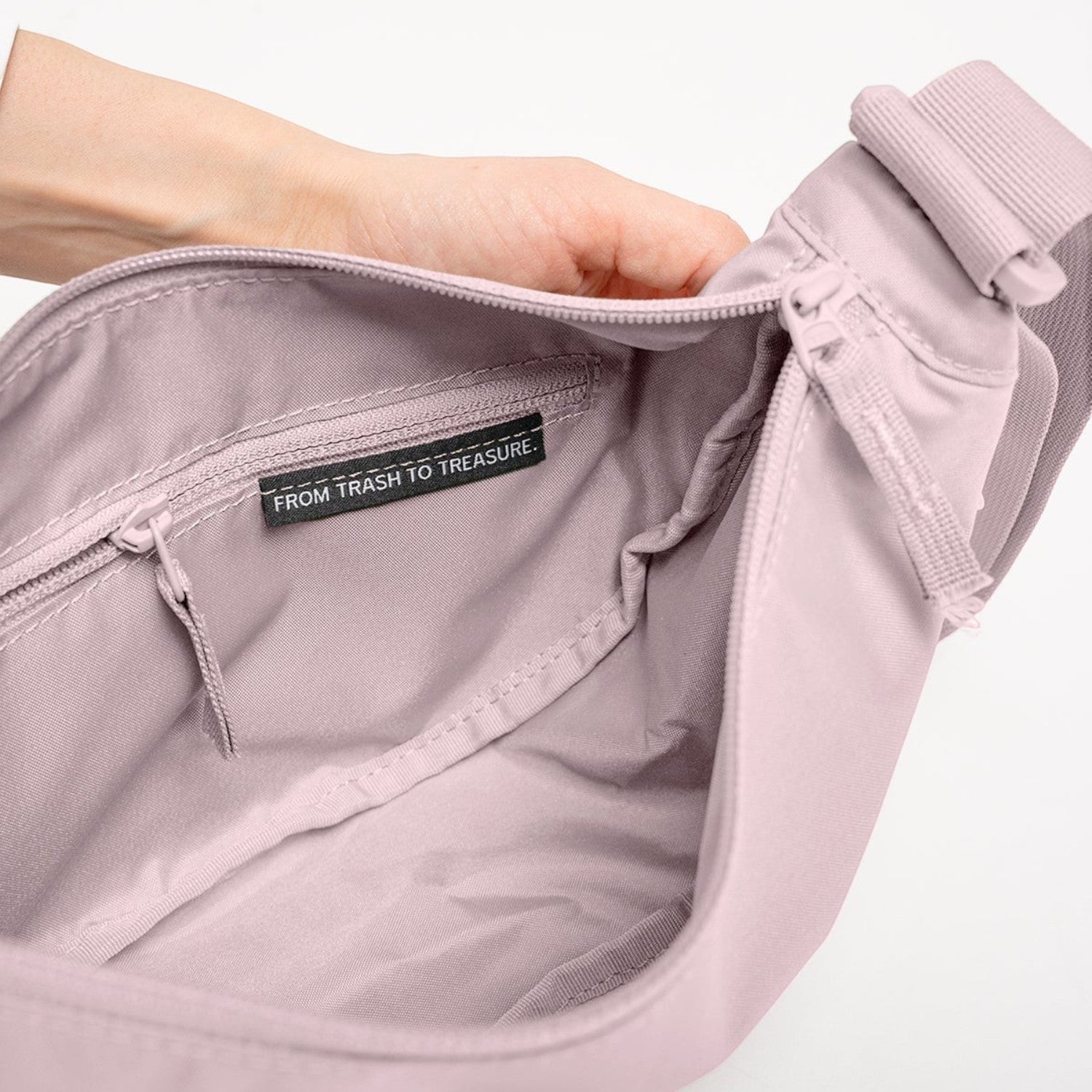 Lieblingstasche Moon Bag Small in light pink with internal zipper pocket and From Trash to Treasure label