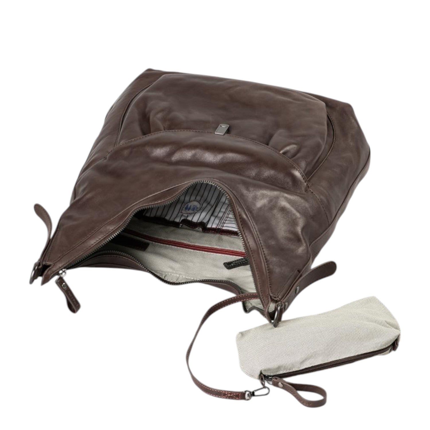 Lieblingstasche Mrs. Banoffee Pie dark brown leather hobo bag with a detachable patterned interior pouch