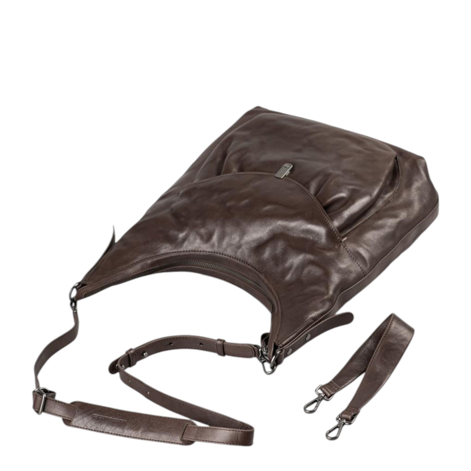 Lieblingstasche Mrs. Banoffee Pie dark brown leather hobo bag with adjustable shoulder strap and front pocket