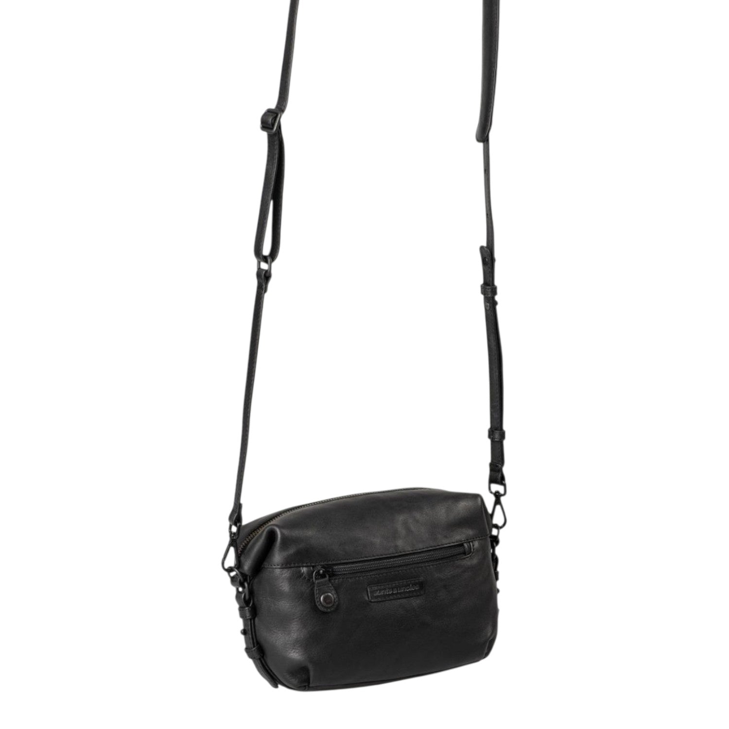 Lieblingstasche Mrs. Cannoli black leather crossbody bag with adjustable strap and front zipper pocket