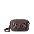 Lieblingstasche Mrs. Cannoli dark brown leather crossbody bag with a gathered flap and metallic clasp closure.