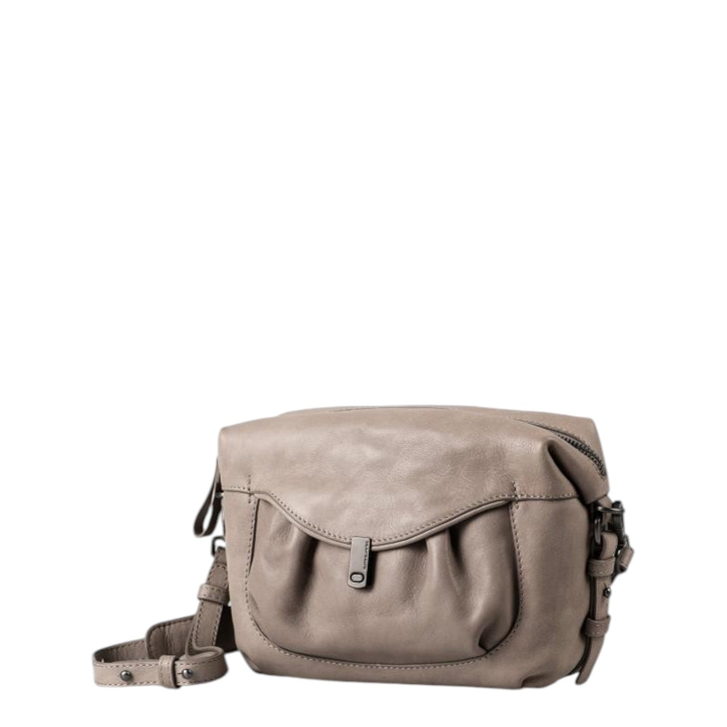 Lieblingstasche Mrs. Cannoli taupe leather crossbody bag with a soft gathered flap and adjustable shoulder strap.
