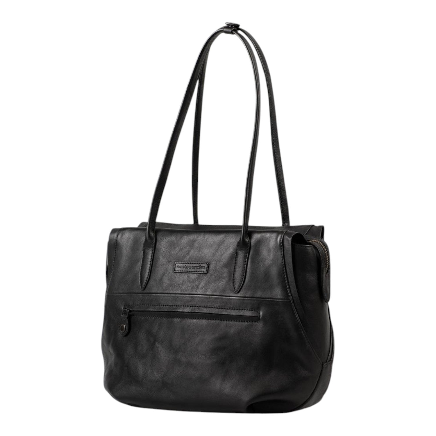 Lieblingstasche Mrs. Florentine black leather shoulder bag with a front zip pocket and slim carry handles
