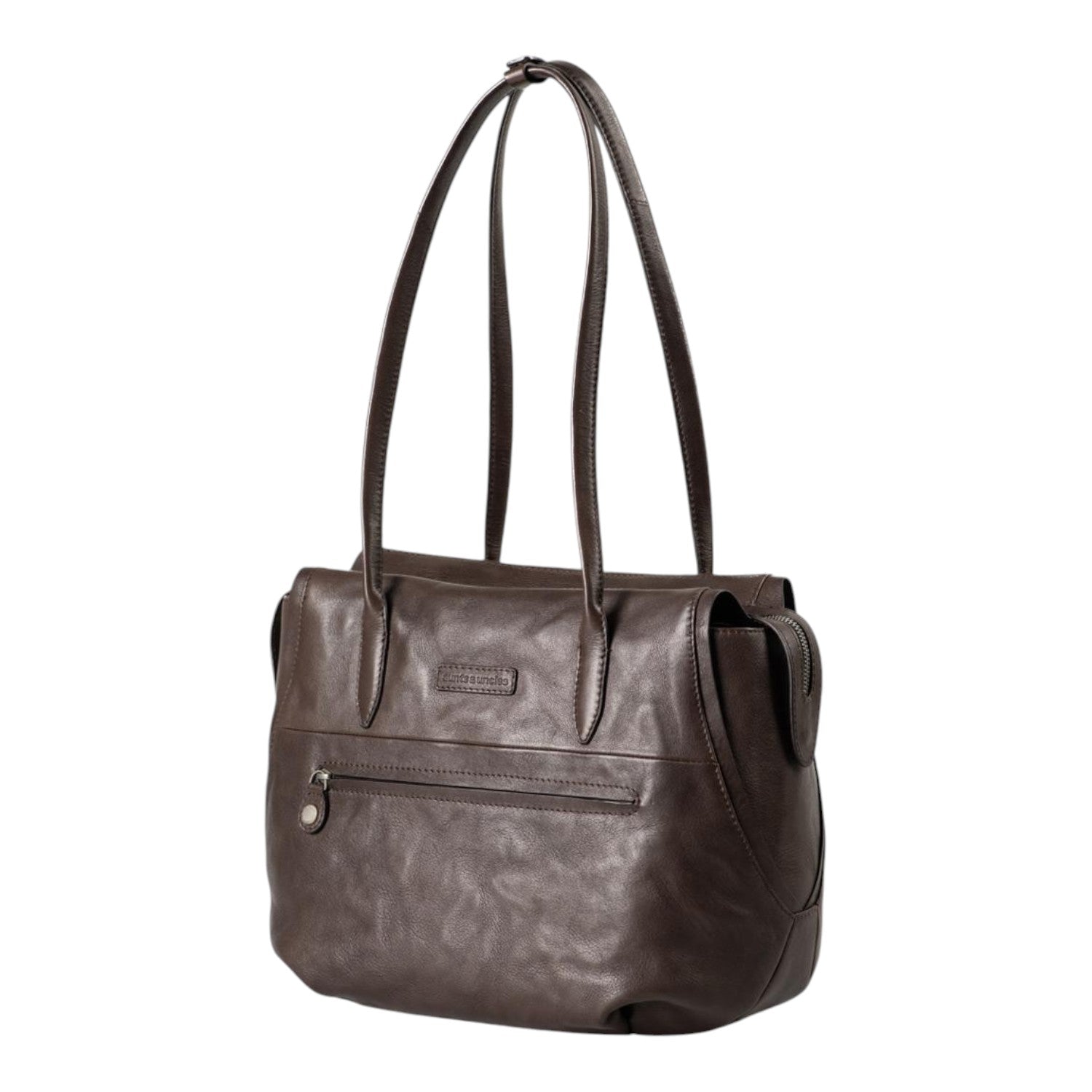 Lieblingstasche Mrs. Florentine dark brown leather shoulder bag with a zippered front pocket and long carry handles.