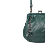 Lieblingstasche Mrs. Fortune Cookie dark green leather handbag with a vintage kiss-lock clasp and chain charm