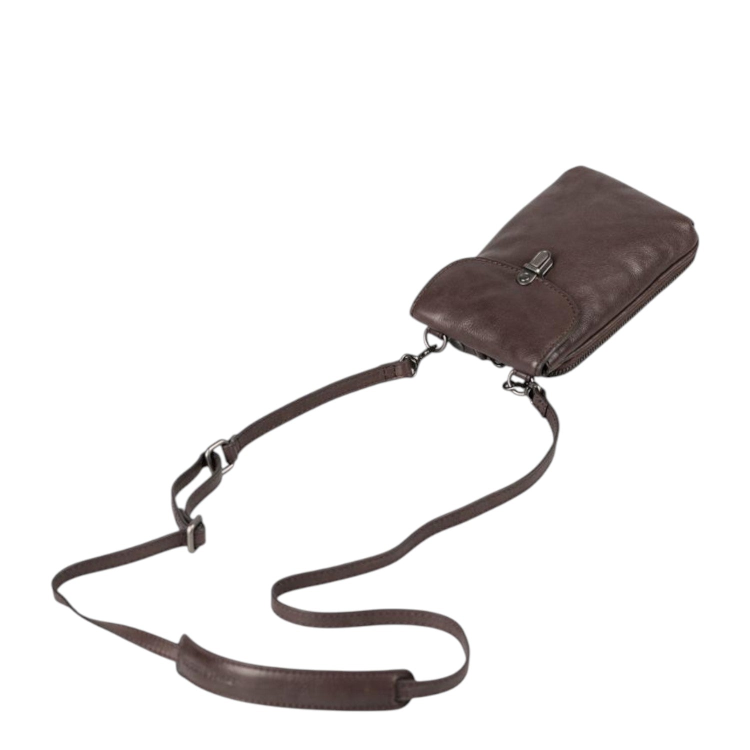 Lieblingstasche Mrs. Lemon Twist dark brown leather crossbody phone bag with adjustable shoulder strap